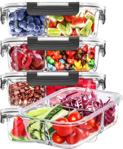 Skroam 5-Pack 36oz Glass Meal Prep Containers – 3 Compartments