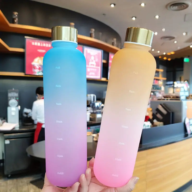 Gradient 1000ml Water Bottle with Time Marker for Hydration