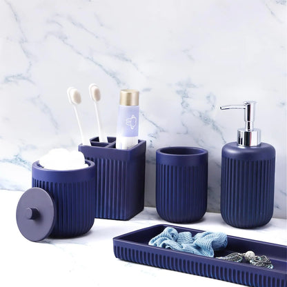 Resin Bathroom Accessories Set with Dispenser, Holder & Tray 5‑Piece