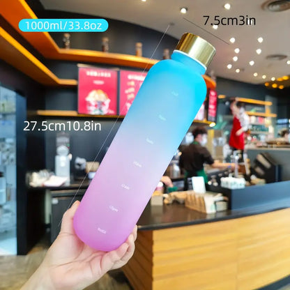 Gradient 1000ml Water Bottle with Time Marker for Hydration