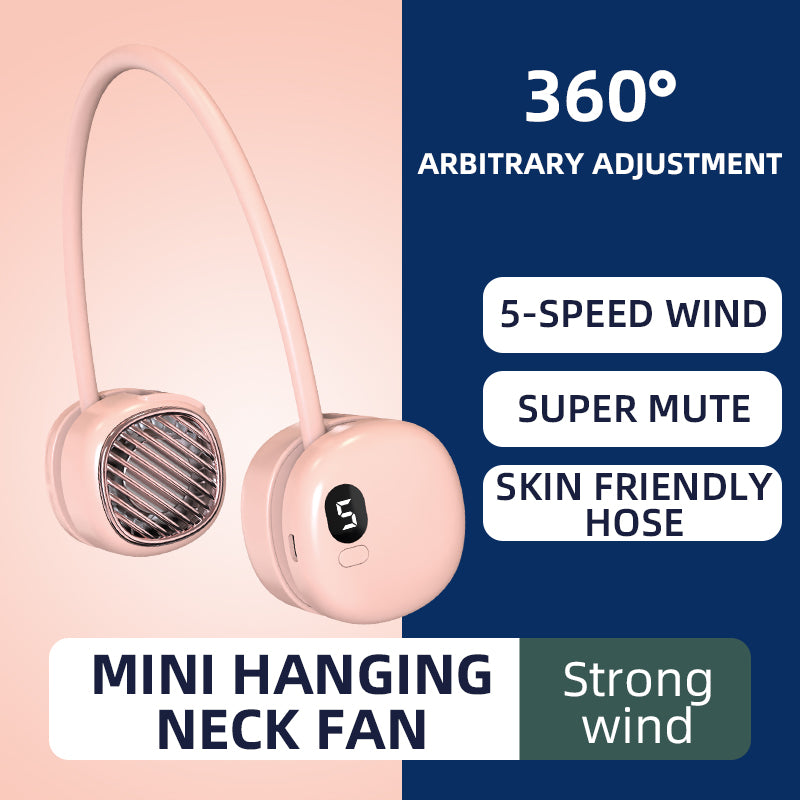 Portable Mini USB Rechargeable Neck Fan with Display