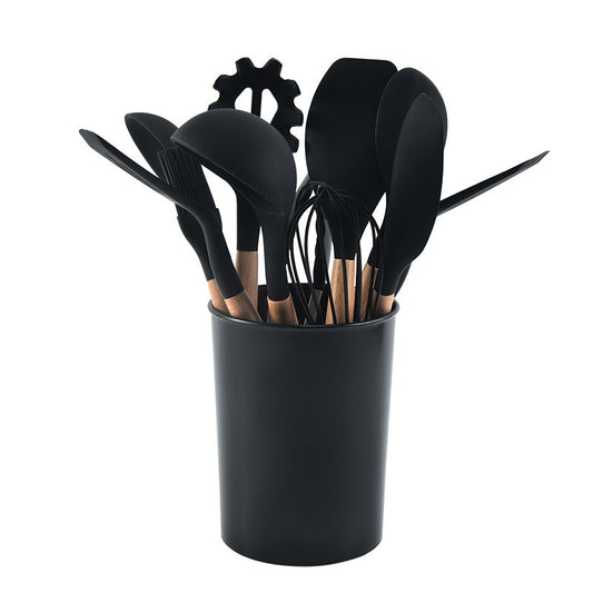 12-Piece Silicone Kitchen Utensil Set with Wooden Handles