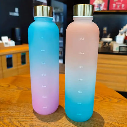 Gradient 1000ml Water Bottle with Time Marker for Hydration